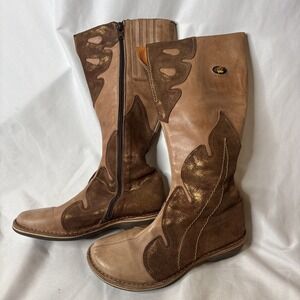 Vtg Eject Portugal Metallic Flame Patchwork Leather Boots 37 US 6.5/7 Y2K Boho